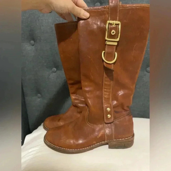 COACH Weslyn Whiskey Genuine Leather Buckle Tall Riding Boots size 7 - Picture 1 of 14